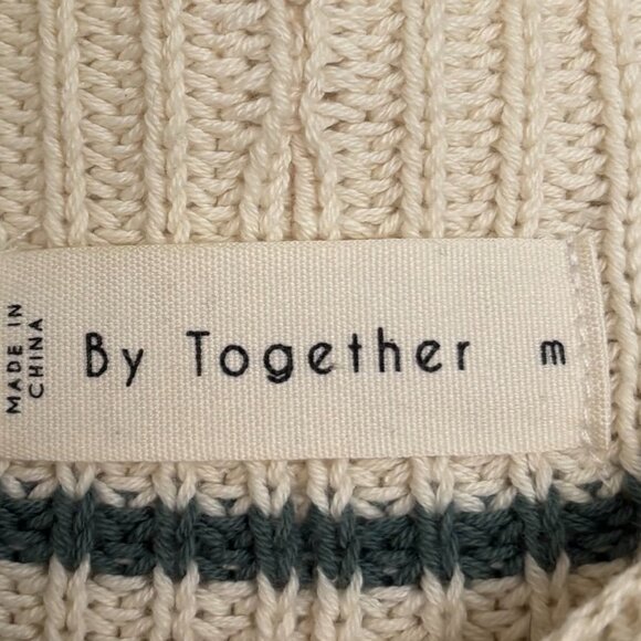 By Together Short Sleeve Cream and Green Stripe Shirt (size M) - Picture 2 of 3